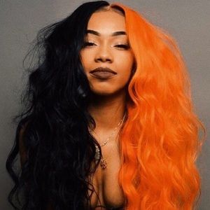 24” ORANGE &BLACK SPLIT DYE STRAIGHT LACEFRONT WIG